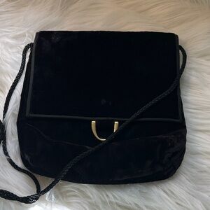 Black Velvet Crossbody Bag with Gold Accent